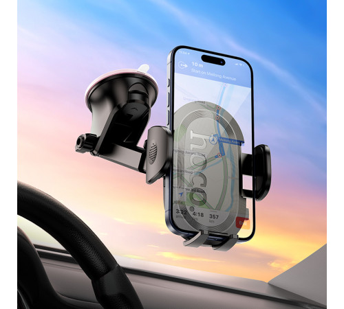 Автотримач для телефона HOCO H54 Brusco ultra-thin push-type car holder(center console) Black (6942007630559)