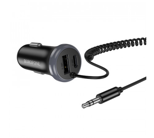 Bluetooth-ресивер BOROFONE BC64 Contento dual-port car BT receiver with built-in cable Black (6941991126567)