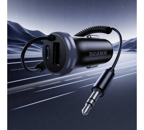 Bluetooth-ресивер BOROFONE BC64 Contento dual-port car BT receiver with built-in cable Black (6941991126567)