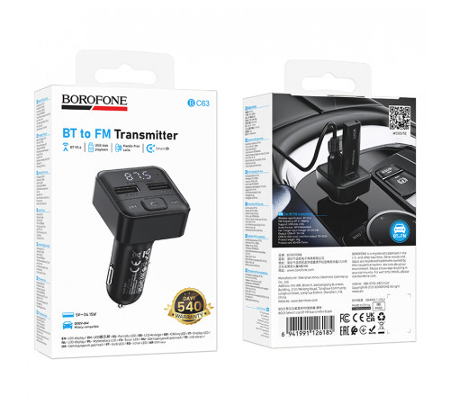 АЗП з FM-модулятором BOROFONE BC63 Selecto car BT FM transmitter Black (6941991126185)