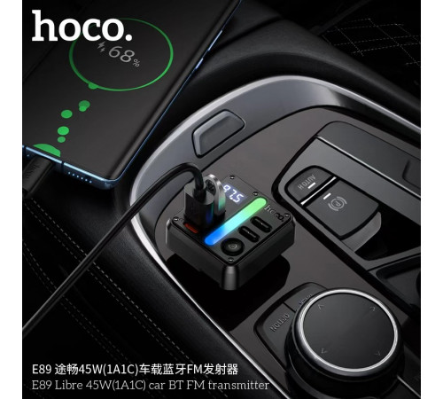 АЗП з FM-модулятором HOCO E89 Libre 45W(1A1C) car BT FM transmitter Black (6942007673808)