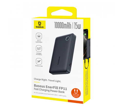 Зовнішній акумулятор Baseus EnerFill FP11 Power Bank 10000mAh 15W Cosmic Black (Includes Simple Type-C to Type-C Cable 20V/3A 30cm Black) (P1008210C123-00)