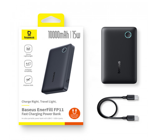 Зовнішній акумулятор Baseus EnerFill FP11 Power Bank 10000mAh 15W Cosmic Black (Includes Simple Type-C to Type-C Cable 20V/3A 30cm Black) (P1008210C123-00)