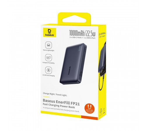 Зовнішній акумулятор Baseus EnerFill FP21 Power Bank 10000mAh 22.5W Cosmic Black (Includes Simple Type-C to Type-C Cable 20V/3A 30cm Black) (P1008210D123-00)