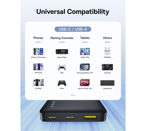 Зовнішній акумулятор Baseus EnerFill FP21 Power Bank 10000mAh 22.5W Cosmic Black (Includes Simple Type-C to Type-C Cable 20V/3A 30cm Black) (P1008210D123-00)