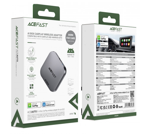 Адаптер ACEFAST QC2 AI Box CarPlay wireless adapter for car Metal Gray (6974316285830)