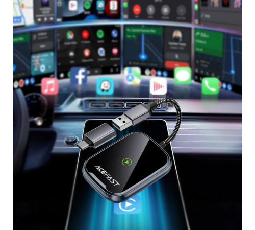 Адаптер ACEFAST QC1 CarPlay wireless adapter for car Metal Gray (6974316285793)