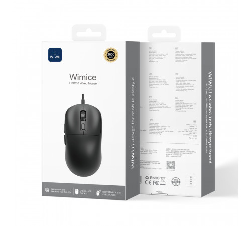 Маніпулятор миша дротова WIWU USB2.0 Wired Mouse WM111 Black (6977703656879)