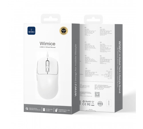 Маніпулятор миша дротова WIWU USB2.0 Wired Mouse WM111 White (6977703656886)