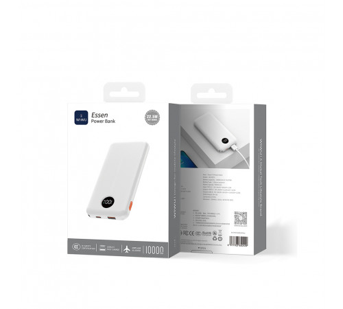 Зовнішній акумулятор WIWU Essen power bank 22.5W 10000mAh PN03 (3C) White (6977703650129)