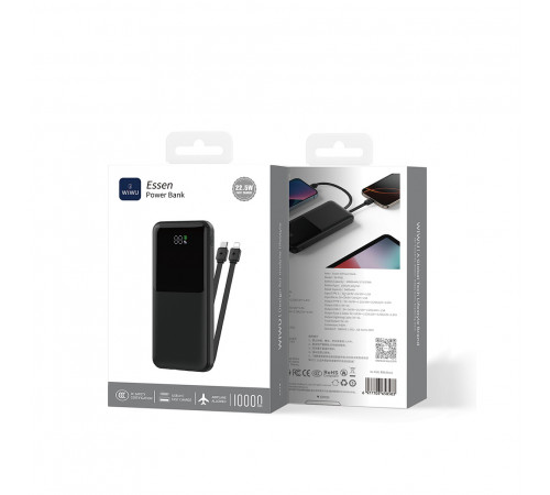 Зовнішній акумулятор WIWU Essen power bank 22.5W 10000mAh Wi-P081 (3C) Black (6977703658583)