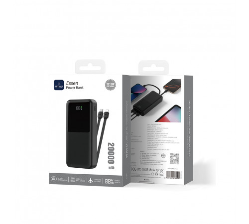 Зовнішній акумулятор WIWU Essen power bank 22.5W 20000mAh Wi-P082 (3C) Black (6977703658606)
