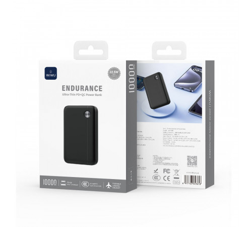 Зовнішній акумулятор WIWU 22.5W Endurance Ultra-Thin PD+QC Power Bank 10000mAh Wi-P059 Black (6977703653618)