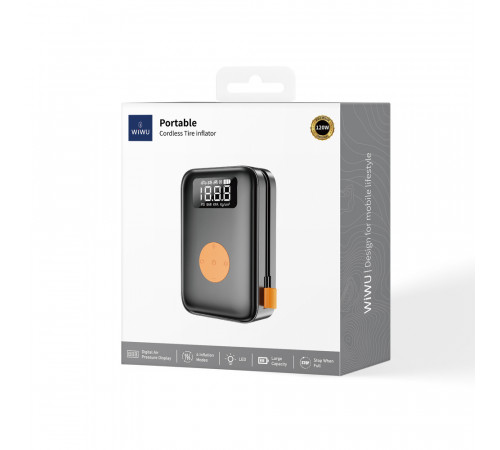 Автомобільний насос WIWU Portable Cordless Tire inflator Wi-Ai003 Black (6977703650792)