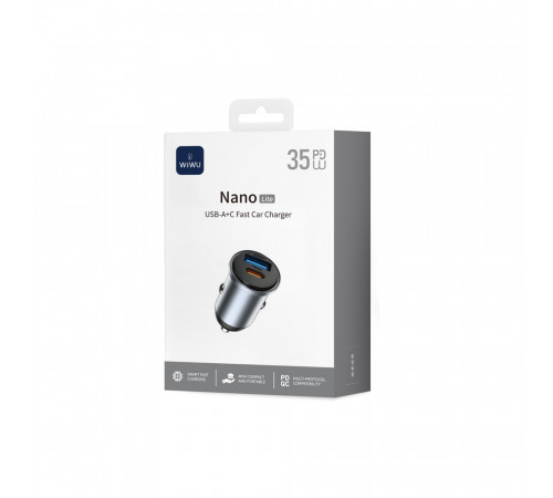 Автомобільний зарядний пристрій WIWU 35W Nano Lite A+C Fast Car Charger Wi-CC030 Gray (6977703656060)