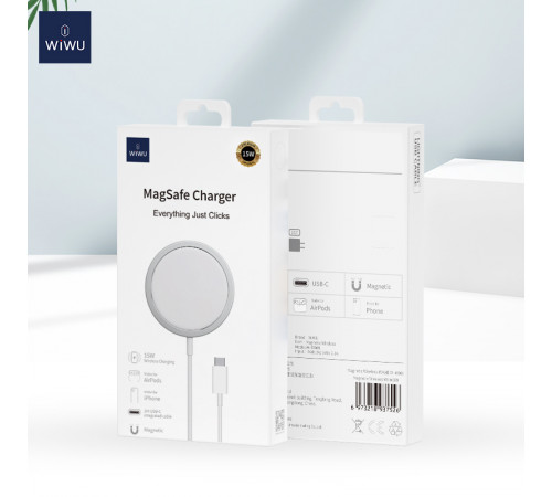 Бездротовий зарядний пристрій WIWU Wi-W009 Magnetic Wirless White (6976195091595)