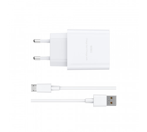 Мережевий зарядний пристрій з кабелем WIWU 2.4A Essen GaN Fast Charger Combo with A-M cable Wi-G023 A-M EU White (6977703655964)