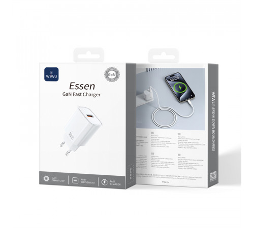 Мережевий зарядний пристрій WIWU 18W Essen GaN Fast Charger Wi-G006 EU White (6977703654790)