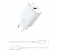 Мережевий зарядний пристрій з кабелем WIWU 18W Essen GaN Fast Charger + Cable Combo Wi-G006 A-L EU White (6977703654769)