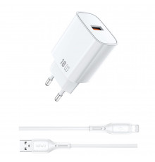 Мережевий зарядний пристрій з кабелем WIWU 18W Essen GaN Fast Charger + Cable Combo Wi-G006 A-L EU White (6977703654769)