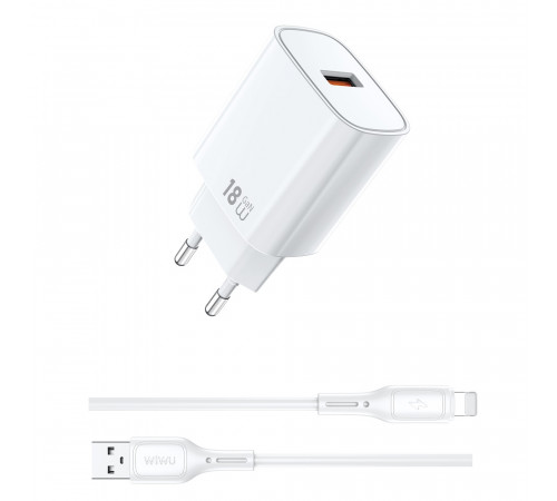Мережевий зарядний пристрій з кабелем WIWU 18W Essen GaN Fast Charger + Cable Combo Wi-G006 A-L EU White (6977703654769)
