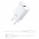 Мережевий зарядний пристрій з кабелем WIWU 18W Essen GaN Fast Charger + Cable Combo Wi-G006 A-L EU White (6977703654769)