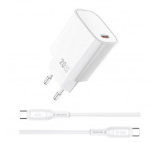 Мережевий зарядний пристрій з кабелем WIWU 20W Essen GaN Fast Charger+ Cable Combo Wi-G007 C-C EU White (6977703653878)