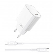 Мережевий зарядний пристрій з кабелем WIWU 20W Essen GaN Fast Charger+ Cable Combo Wi-G007 C-C EU White (6977703653878)