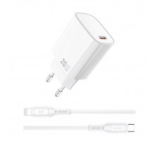 Мережевий зарядний пристрій з кабелем WIWU 20W Essen GaN Fast Charger+ Cable Combo Wi-G007 C-L EU White (6977703653908)