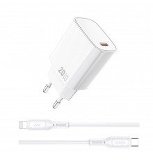 Мережевий зарядний пристрій з кабелем WIWU 20W Essen GaN Fast Charger+ Cable Combo Wi-G007 C-L EU White (6977703653908)
