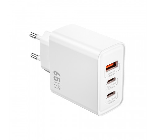 Мережевий зарядний пристрій WIWU 65W Essen GaN Fast Charger 1A+2C Wi-G005 EU White (6977703653755)