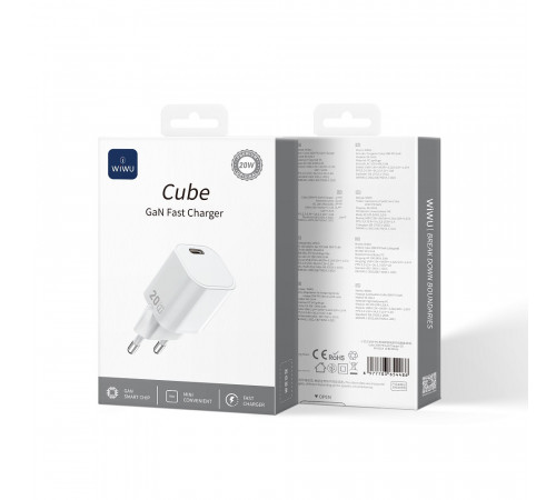 Мережевий зарядний пристрій WIWU 20W Cube GaN Fast Charger 1C Wi-G014 EU White (6977703654486)