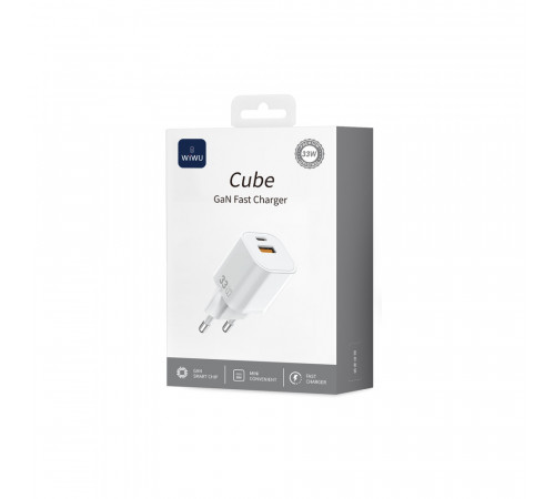 Мережевий зарядний пристрій WIWU 33W Cube GaN Fast Charger A+C Wi-G017 EU White (6977703655025)