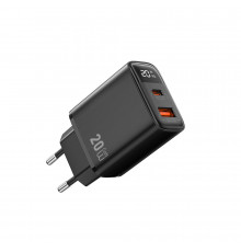 Мережевий зарядний пристрій WIWU 20W Firefly GaN Fast Charger 1A+1C with digital display Wi-G009 EU Black (6977703654035)