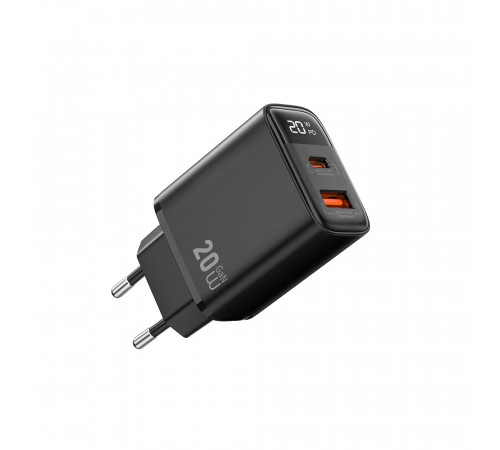 Мережевий зарядний пристрій WIWU 20W Firefly GaN Fast Charger 1A+1C with digital display Wi-G009 EU Black (6977703654035)