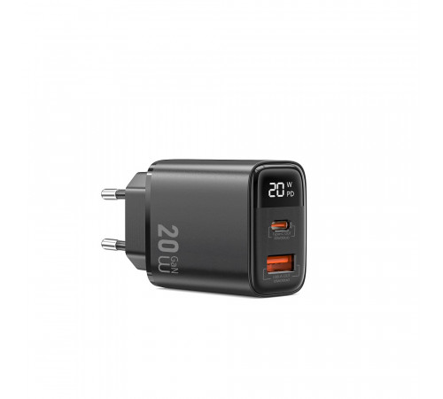 Мережевий зарядний пристрій WIWU 20W Firefly GaN Fast Charger 1A+1C with digital display Wi-G009 EU Black (6977703654035)
