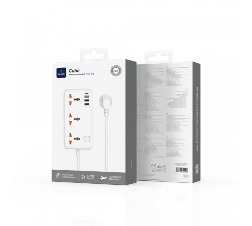 Мережевий подовжувач WIWU 30W Cube Multiple Function GaN Power Strip 1C3A+3 sockets Wi-S005 EU White (6977703654196)