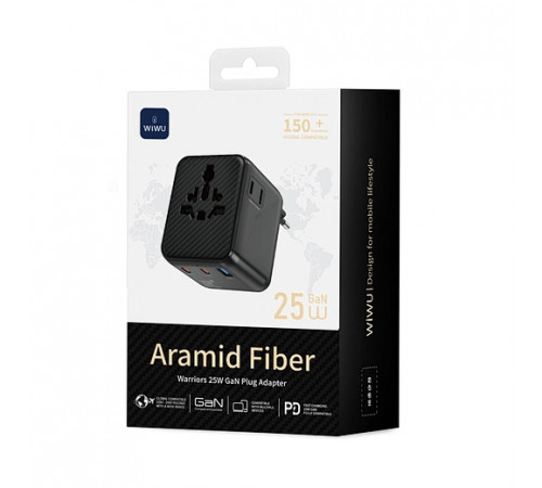 Мережевий фільтр WIWU 25W Warrior GaN Universal Adapter 2C1A Wi-UA011 Black (6977703656626)