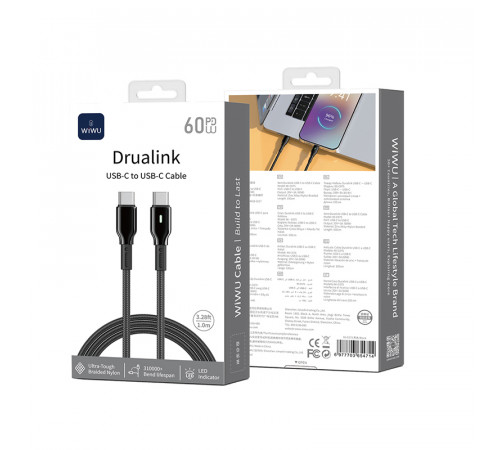 Кабель WIWU 60W Duralink Series Nylon Braided Cable 
Wi-C075 C-C 1M (6977703654714)