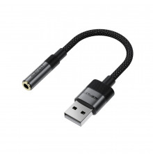 Аудіокабель ACEFAST J13 USB-A to 3.5mm female, nylon braid, 0.15m, Black (6974316285298)