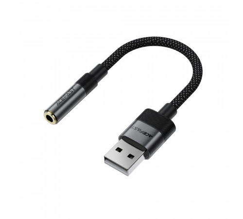 Аудіокабель ACEFAST J13 USB-A to 3.5mm female, nylon braid, 0.15m, Black (6974316285298)