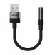 Аудіокабель ACEFAST J13 USB-A to 3.5mm female, nylon braid, 0.15m, Black (6974316285298)
