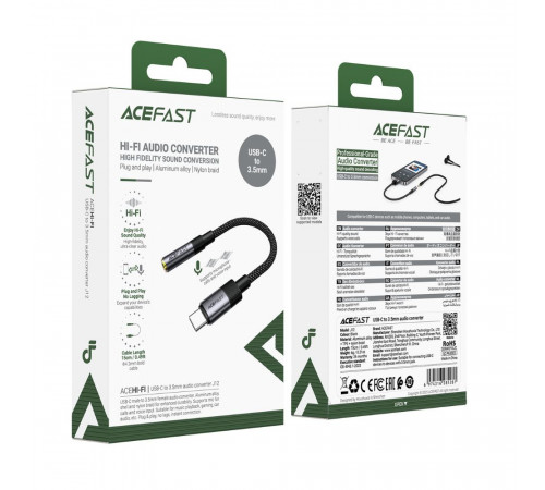 Аудіокабель ACEFAST J12 Type-C to 3.5mm female, nylon braid, 0,15m, Black (6974316285281)