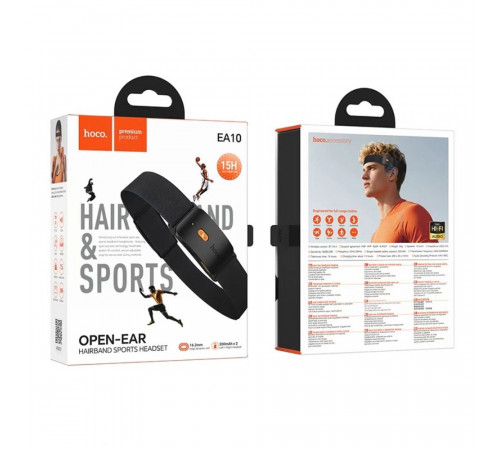 Cпортивна пов'язка на голову з Bluetooth-гарнітурою HOCO EA10 Energica Black (6942007671521)