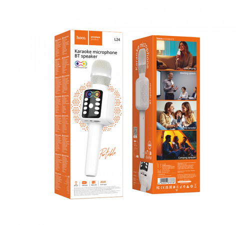 Портативна колонка-мікрофон HOCO L24 Shine karaoke microphone, 5W, White (6942007673778)