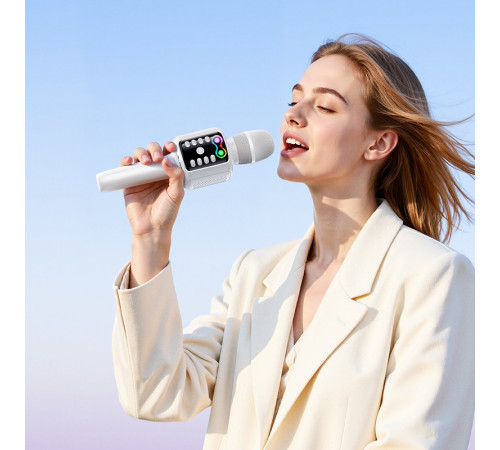 Портативна колонка-мікрофон HOCO L24 Shine karaoke microphone, 5W, White (6942007673778)