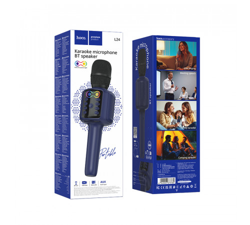 Портативна колонка-мікрофон HOCO L24 Shine karaoke microphone, 5W, Blue (6942007673785)