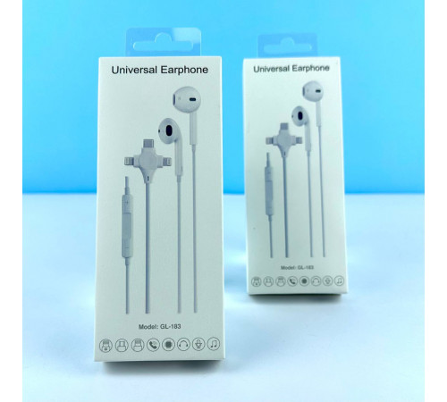 Навушники GL-183 Universal earphone 3in1 Lightning+Type-C (Bluetooth підключення)