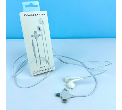 Навушники GL-183 Universal earphone 3in1 Lightning+Type-C (Bluetooth підключення)