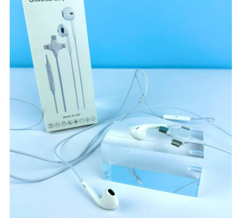 Навушники GL-183 Universal earphone 3in1 Lightning+Type-C (Bluetooth підключення)